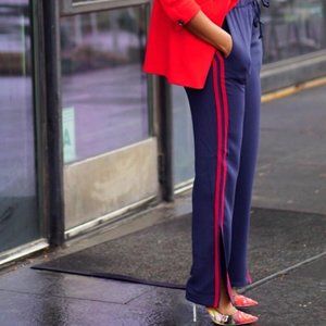 WAYF Navy Red Stripe Slitted Track Pants